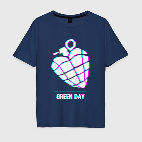 Мужская футболка оверсайз Green Day glitch rock / Тёмно-синий – фото 1