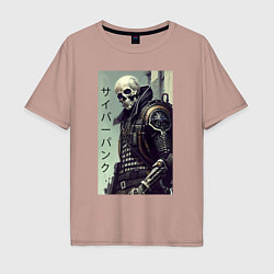 Мужская футболка оверсайз Cool skeleton - cyberpunk - hieroglyphs
