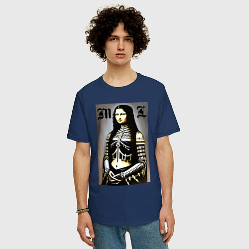 Мужская футболка оверсайз Мона Лиза - готика - нейросеть / Тёмно-синий – фото 3