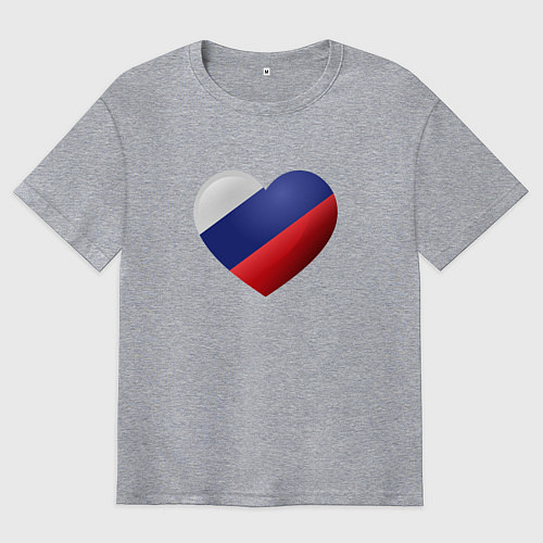 Мужская футболка оверсайз Флаг России в сердце / Меланж – фото 1