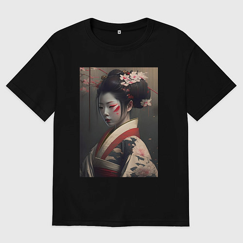 Мужская футболка оверсайз Красивая японка - нейросеть / Черный – фото 1