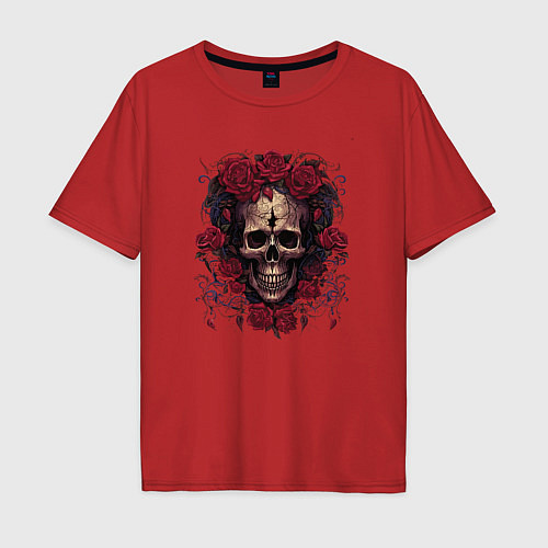 Мужская футболка оверсайз Цветение во мраке / Красный – фото 1