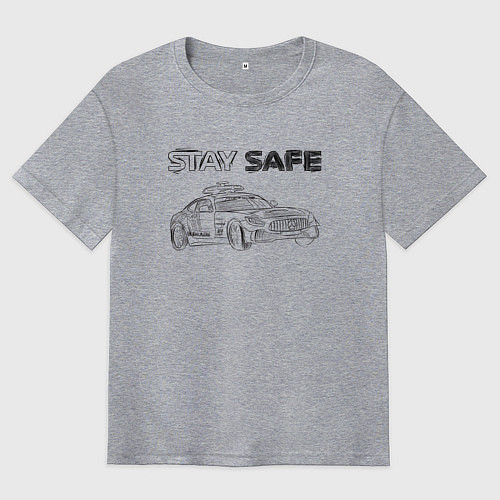 Мужская футболка оверсайз Stay safe black / Меланж – фото 1