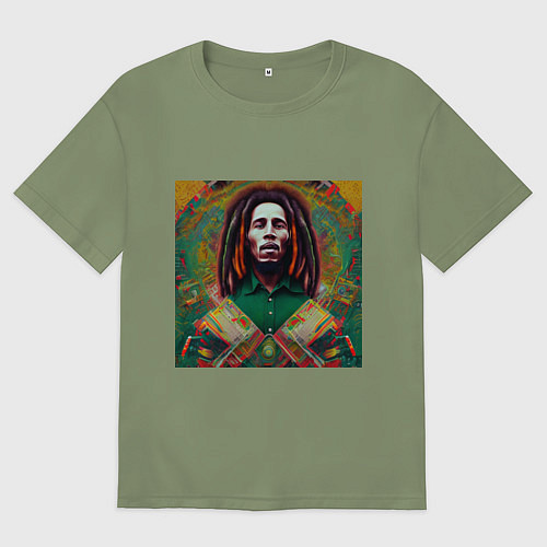 Мужская футболка оверсайз Фрактальный граффити арт Боб Марли / Авокадо – фото 1