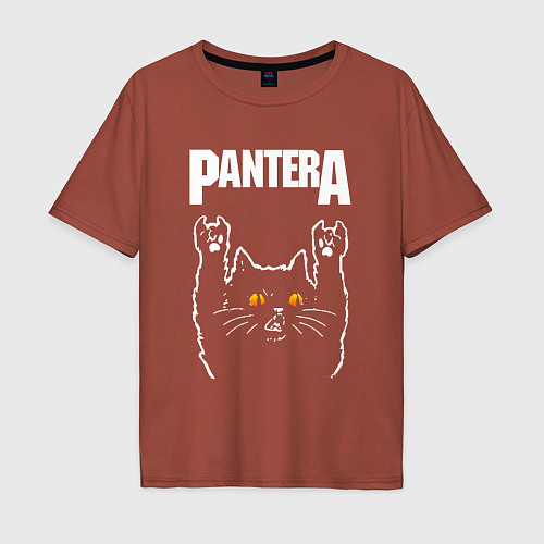 Мужская футболка оверсайз Pantera rock cat / Кирпичный – фото 1