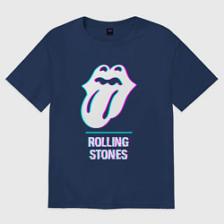Футболка оверсайз мужская Rolling Stones glitch rock, цвет: тёмно-синий