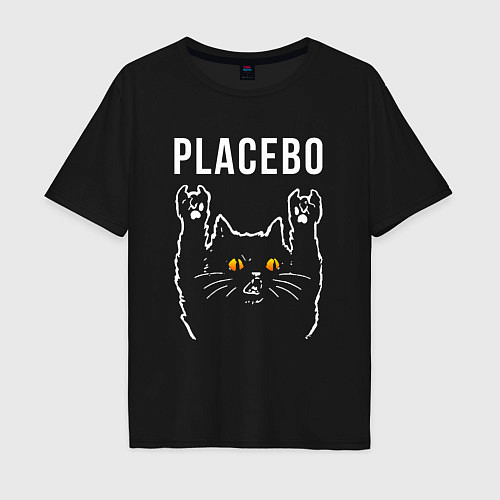 Мужская футболка оверсайз Placebo rock cat / Черный – фото 1