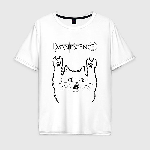 Мужская футболка оверсайз Evanescence - rock cat / Белый – фото 1