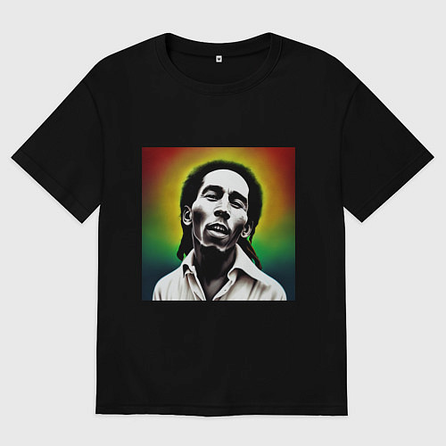 Мужская футболка оверсайз Боб Марли в традиционном триколоре / Черный – фото 1