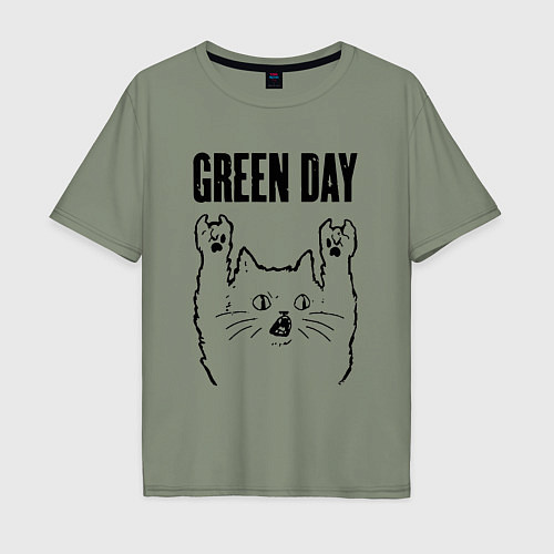 Мужская футболка оверсайз Green Day - rock cat / Авокадо – фото 1