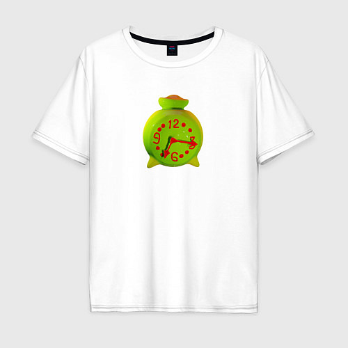 Мужская футболка оверсайз Веселый зеленый будильник / Белый – фото 1