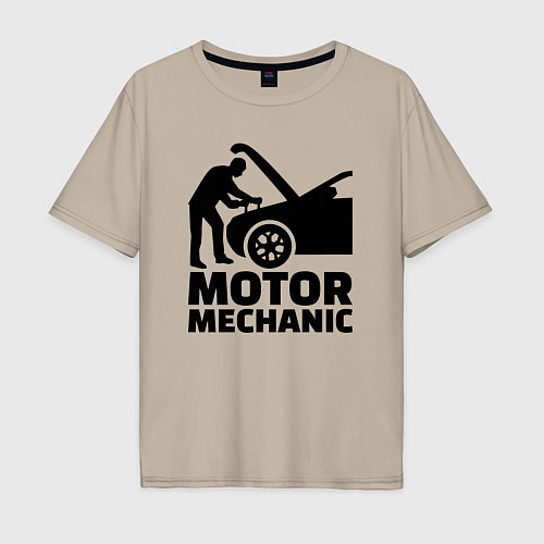 Мужская футболка оверсайз Motor mechanic / Миндальный – фото 1