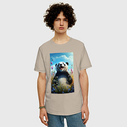 Футболка оверсайз мужская Довольная панда на природе, цвет: миндальный — фото 2