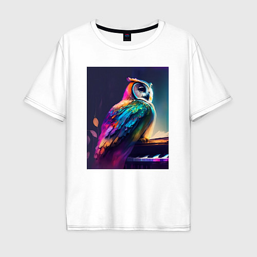 Мужская футболка оверсайз Музыкальная сова - нейросеть / Белый – фото 1