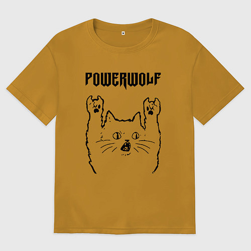 Мужская футболка оверсайз Powerwolf - rock cat / Горчичный – фото 1