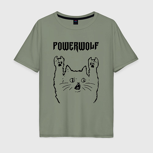 Мужская футболка оверсайз Powerwolf - rock cat / Авокадо – фото 1