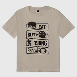 Футболка оверсайз мужская Eat sleep fishing repeat, цвет: миндальный