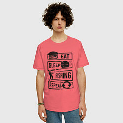 Футболка оверсайз мужская Eat sleep fishing repeat, цвет: коралловый — фото 2