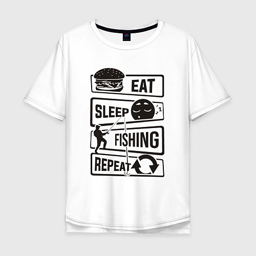 Мужская футболка оверсайз Eat sleep fishing repeat / Белый – фото 1