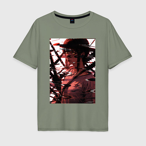 Мужская футболка оверсайз Макима глитч - Человек бензопила / Авокадо – фото 1