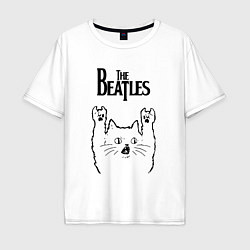 Футболка оверсайз мужская The Beatles - rock cat, цвет: белый