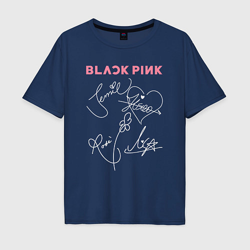 Мужская футболка оверсайз Blackpink автограф / Тёмно-синий – фото 1