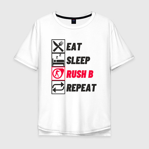 Мужская футболка оверсайз Eat sleep rush b repeat / Белый – фото 1