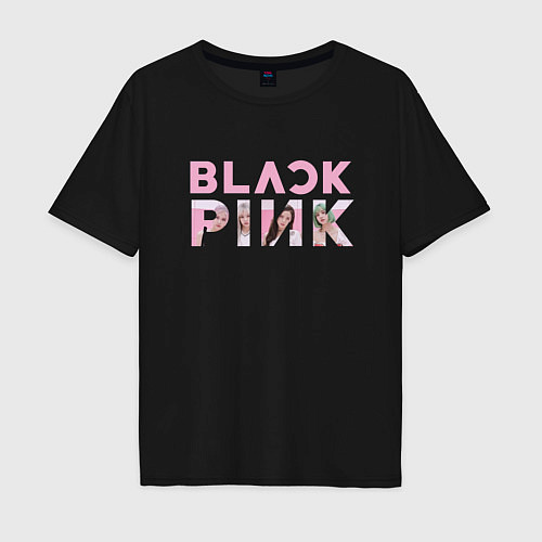 Мужская футболка оверсайз Blackpink logo Jisoo Lisa Jennie Rose / Черный – фото 1