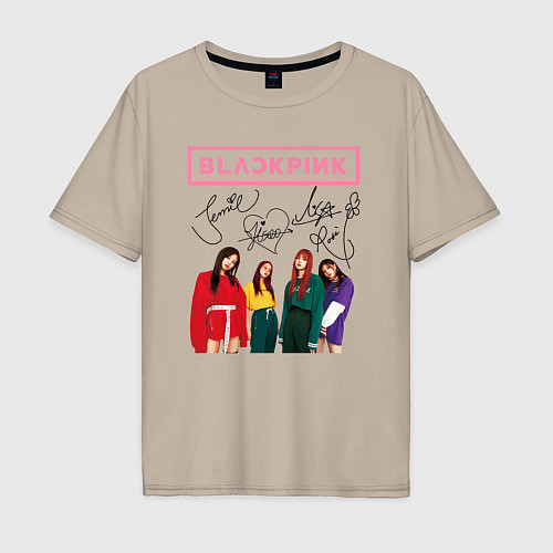 Мужская футболка оверсайз Blackpink Lisa Jisoo Jennie Rose / Миндальный – фото 1