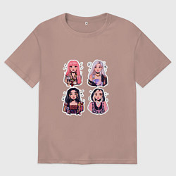 Мужская футболка оверсайз Участницы Блэк Пинк в виде стикеров