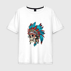 Мужская футболка оверсайз Череп Индейца с перьями