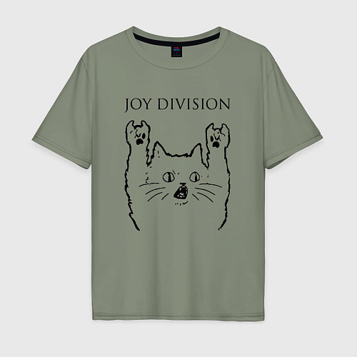 Мужская футболка оверсайз Joy Division - rock cat / Авокадо – фото 1