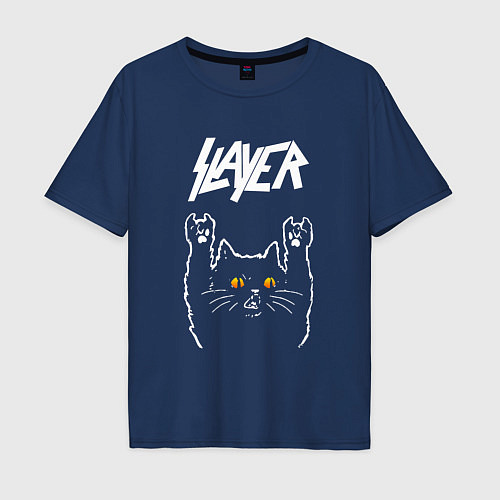 Мужская футболка оверсайз Slayer rock cat / Тёмно-синий – фото 1