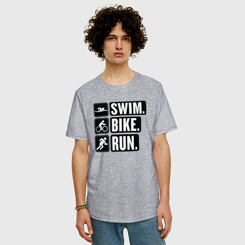 Мужская футболка оверсайз Swim bike run / Меланж – фото 3