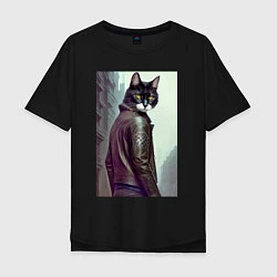 Футболка оверсайз мужская Модный котяра - Лондон - нейросеть, цвет: черный