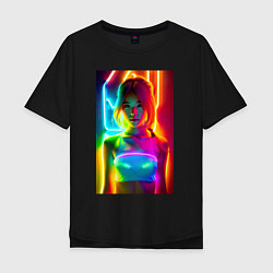 Мужская футболка оверсайз Japanese girl - neon glow - neural network