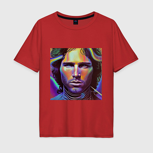 Мужская футболка оверсайз Jim Morrison neon portrait art / Красный – фото 1