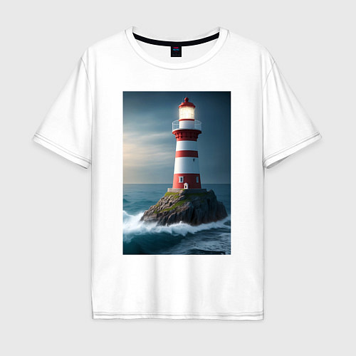 Мужская футболка оверсайз Маяк в море / Белый – фото 1