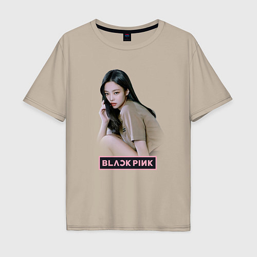 Мужская футболка оверсайз Jennie Blackpink / Миндальный – фото 1