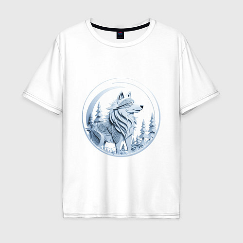 Мужская футболка оверсайз Волк в ночном лесу / Белый – фото 1
