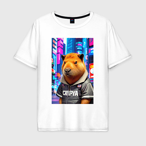 Мужская футболка оверсайз Cool capybara - urban style - neural network / Белый – фото 1