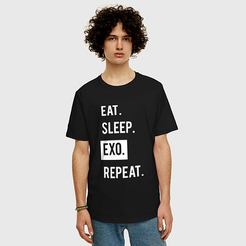 Мужская футболка оверсайз Eat Sleep EXO Repeat / Черный – фото 3