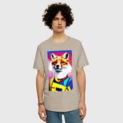 Футболка оверсайз мужская Fox - pop art - fashionista, цвет: миндальный — фото 2