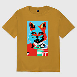 Мужская футболка оверсайз Морда лисы - поп-арт - нейросеть
