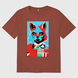 Мужская футболка оверсайз Морда лисы - поп-арт - нейросеть