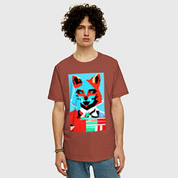 Футболка оверсайз мужская Морда лисы - поп-арт - нейросеть, цвет: кирпичный — фото 2