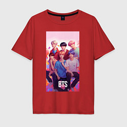 Футболка оверсайз мужская BTS art anime style, цвет: красный