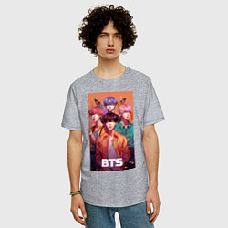 Футболка оверсайз мужская BTS kpop anime, цвет: меланж — фото 2