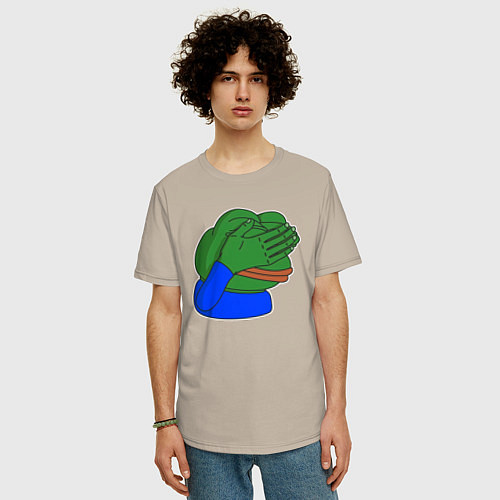 Мужская футболка оверсайз Лягушонок Пепе сильно фэйспалмит / Миндальный – фото 3