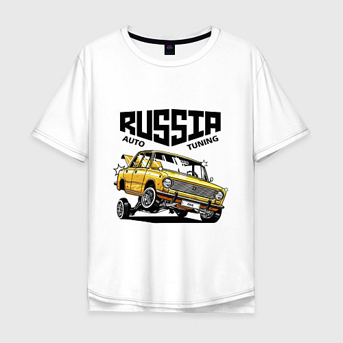 Мужская футболка оверсайз Russia tuning car / Белый – фото 1